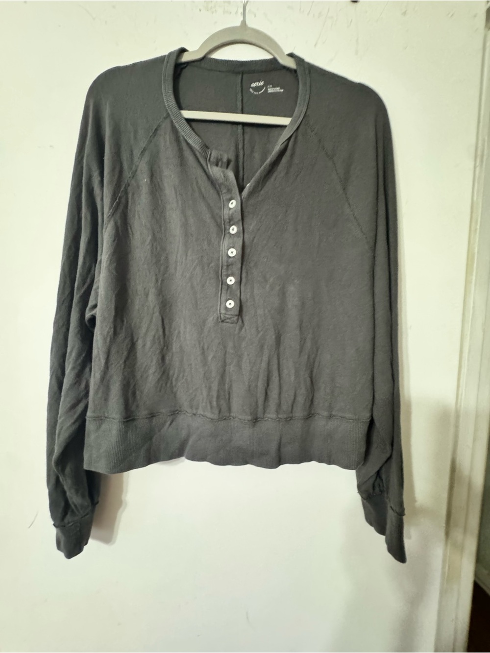 aerie Dark Gray Henley Long Sleeve Top